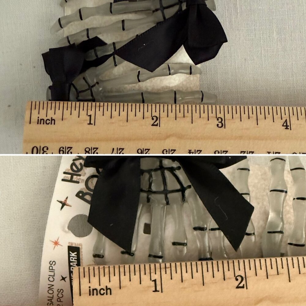 Scunci Glow In The Dark Skeleton Hand Hair Clips Black Bows Halloween Goth New - Picture 12 of 12